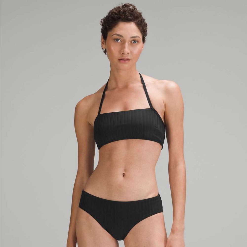 NWT Lululemon Ribbed Halter Cross-Back Swim Top *A/B Cup, Black, Size 6